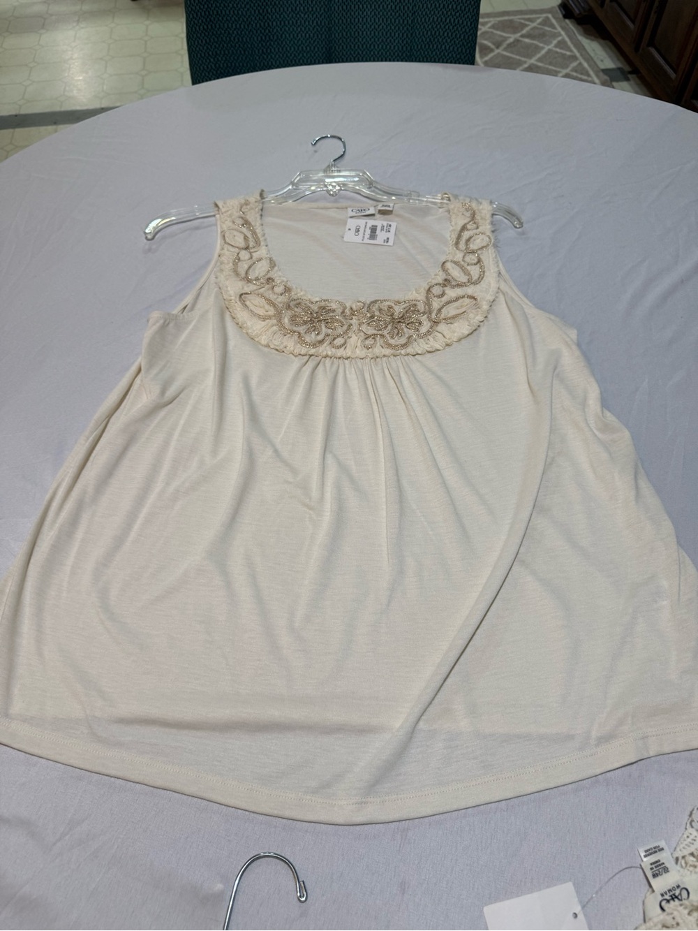 Cato Cream Sleeveless Embroidered Scoop Neck Camisole